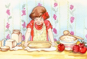 girl baking apple pie