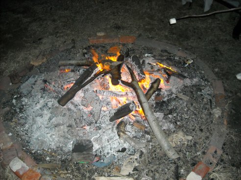 Our amazing bonfire (which did not go out, despite my dad having been the one to build it)