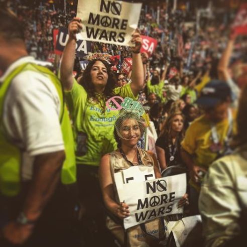 No More War signs at DNC
